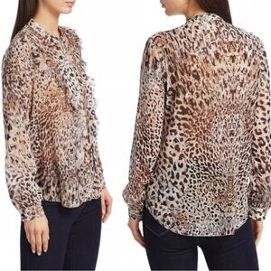 L'AGENCE Nadine Women’s Animal Print Long Sleeve Button Front Blouse Size Medium